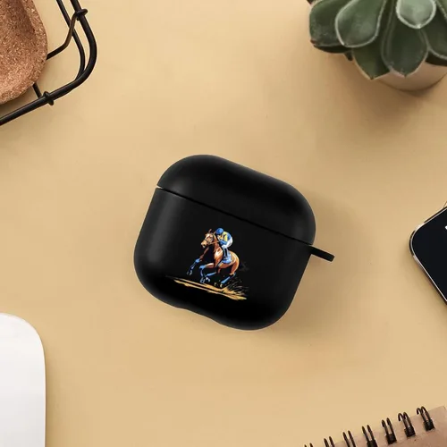 Vista 5 de Horse Racing - Funda suave compatible con AirPods 4 con hebilla colgante de carga LED visible