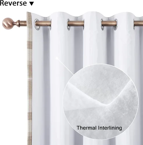 Vista 3 de always4u, cortinas térmicas aislantes con diseño de cuadros, de 95 pulgadas de largo, de doble capa, cortinas térmicas para sala de estar