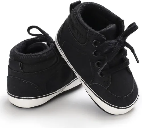 Vista 6 de Sekantrol Zapatos de cuna para recién nacidos, para niños y niñas, suela de goma suave, zapatos para bebés, zapatos deportivos de moda de caña alta