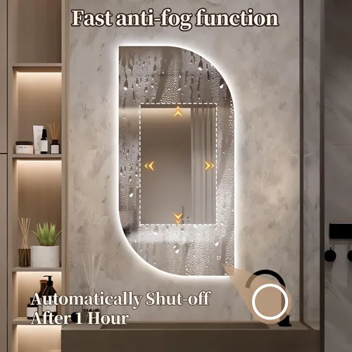 Vista 4 de [Usado] Espejo de baño LED irregular con luces, espejo retroiluminado sin marco de 40 x 20 pulgadas para pared, espejo inteligente regulable