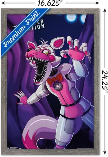 Vista 3 de Trends International Five Nights at Freddy's: Sister Location - Póster de pared Funtime Foxy, 14.725 x 22.375 pulgadas, versión enmarcada de madera
