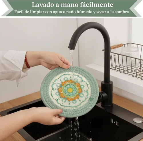 Vista 6 de SHACOS Salvamanteles verde salvia de 8 pulgadas para platos calientes, 4 piezas
