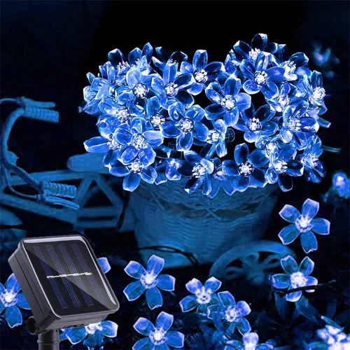 Vista 10 de ITICdecor - Tira de luces solares para exteriores con flores, impermeables, 50 luces LED, decoraciones de luces de hadas para árbol de Navidad