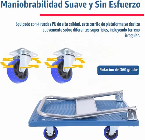 Vista 4 de Carrito pequeño de plataforma plana de 380 libras, carrito de plataforma plegable con ruedas giratorias, camión de mano con plataforma móvil