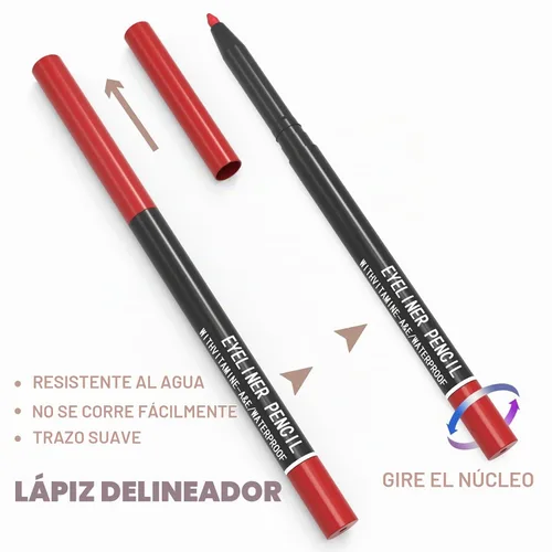 Vista 3 de KAIQIKAIXI 12 tipos de lápiz delineador de ojos, cejas, lápiz de sombra de ojos, lápiz de línea de labios, almohadilla de párpados, herramienta