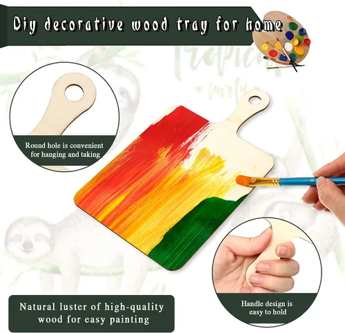 Vista 4 de Yalikop 6 piezas de mini tabla de cortar de madera para manualidades con asa, tabla de cortar de paleta sin terminar, pequeña cocina para servir