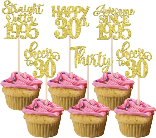 Vista 17 de Paquete de 30 adornos para cupcakes de 10º cumpleaños con purpurina recta hacia fuera de 2016, Happy 10th Ten Awesome Since 2016, 10 fabulosas Negro