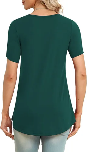 Vista 3 de LAOLASI Blusa de verano para mujer, cuello en V, manga corta, casual, holgada