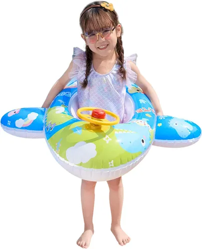 Vista 7 de Lindo flotador inflable de piscina para niños, flotador de verano de PVC, cama de aire, lago, barco, flotadores de natación con 2 asas, balsa
