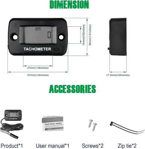 Vista 7 de Yooreal Tacómetro digital, medidor de RPM con clip para cortacésped de empuje, generador de automóvil, compresor, motosierra, motosierra