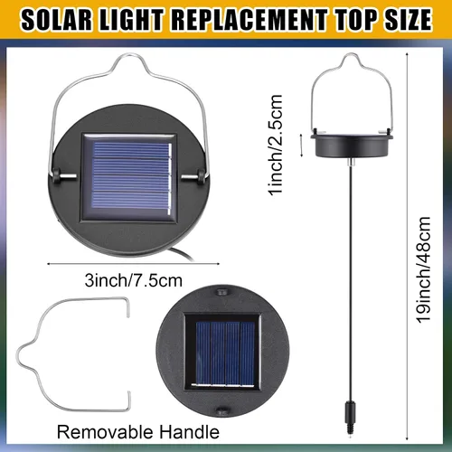 Vista 5 de Kingdder Paquete de 6 piezas de repuesto de luz solar, tapa de repuesto de linterna solar de 3 pulgadas con batería recargable de 600 mAh, piezas