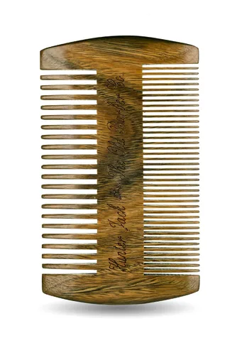 Vista 4 de Peine de madera de sándalo para barba para hombres, peine de madera natural con dientes dobles finos y gruesos, peine para bigote antiestático, sin