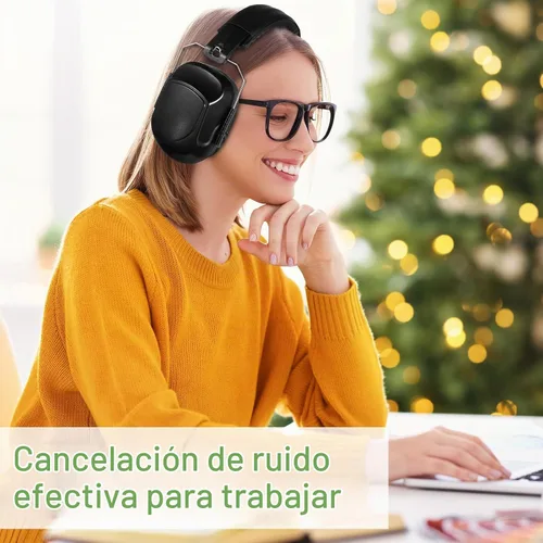 Vista 5 de Xuhal 9 orejeras de protección para los oídos, ajustable NRR 28dB reducción de ruido para disparar, cortar y cancelar el ruido Negro