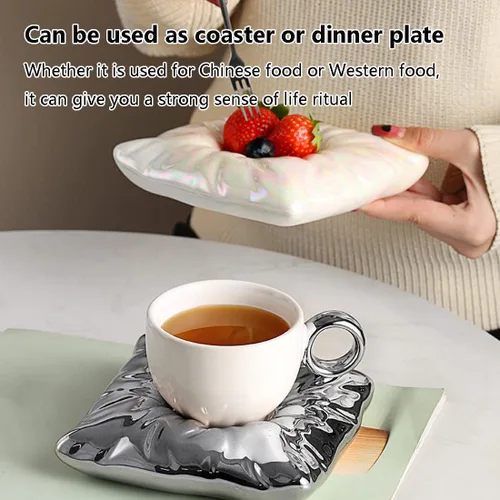 Vista 4 de Taza de café de cerámica, taza de cerámica con platillo, tazas de café con leche y taza de espresso, tazas de capuchino con platillos, juego de taza