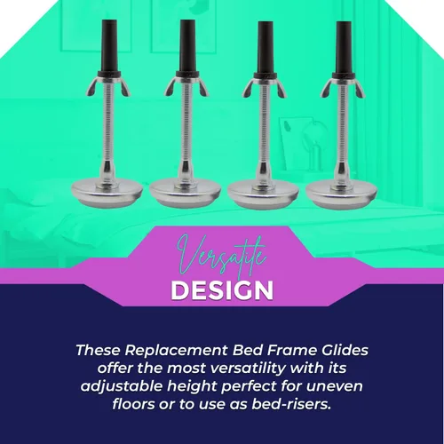 Vista 3 de Kings Brand Furniture Patas deslizantes ajustables para marco de cama roscado – Patas de cama para reemplazar ruedas – Reemplazo de patas de cama