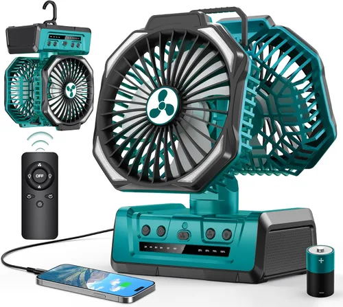 Vista 16 de ONLYNEW Ventilador portátil recargable de 20000 mAh, ventilador alimentado por batería inalámbrica con linterna LED, USB C operado por batería