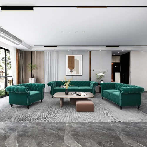 Vista 48 de QHITTY Juego de 2 piezas para sala de estar, Sofá Seccional Chesterfield Silla Contemporáneo Tapizado de Terciopelo Loveseat Juego de Sofás