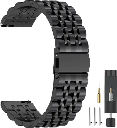 Vista 11 de ZPJPPLX 20mm 22mm Quick Release Metal Watch Band for Garmin Samsung Amazfit Negro