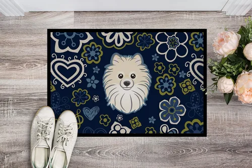 Vista 2 de Caroline's Treasures BB5058JMAT - Felpudo de 24 x 36 pulgadas, diseño de flores azules, para interiores y exteriores, para entrada, antideslizante