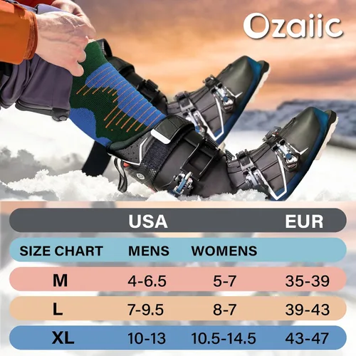 Vista 5 de Calcetines de esquí de lana merino para hombre y mujer, 2 pares para esquí, snowboard, térmicos hasta la rodilla, calcetines de rendimiento
