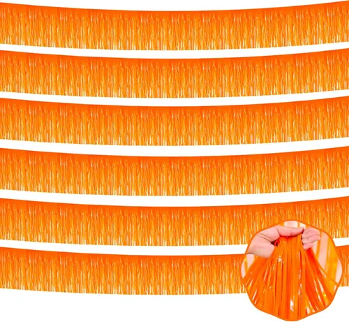 Vista 17 de Paquete de 6 guirnaldas de flecos de papel de aluminio negro de 10 pies con serpentinas metálicas de oropel para colgar en la pared, telón de fondo