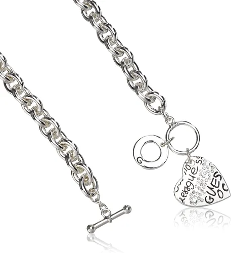 Vista 2 de GUESS Collar con colgante de corazón de grafiti de cristal básico
