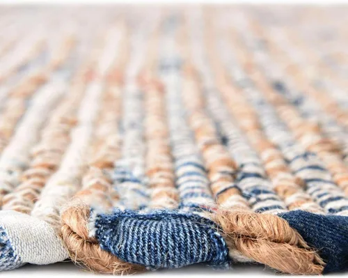 Vista 4 de Unique Loom Chindi Jute Collection - Alfombra de área (1' 2" x 6' 1", camino de mesa, azul/azul marino)