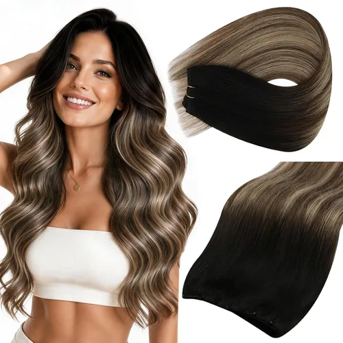 Vista 14 de Sunny Hair Trama doble negra del negro de las extensiones del pelo humano