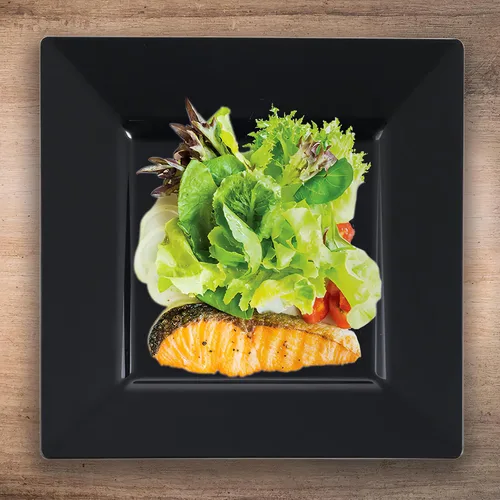Vista 7 de Elegantes platos llanos cuadrados negros – 9.5 pulgadas (paquete de 10) – perfectos para bodas, fiestas de cumpleaños, festivales y más