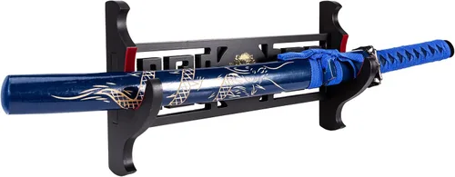 Vista 5 de Soporte de exhibición Katana para armas, soporte acolchado de terciopelo para espada, soporte de pared Wakizashi Samurai Sword Rack Logo Dragon