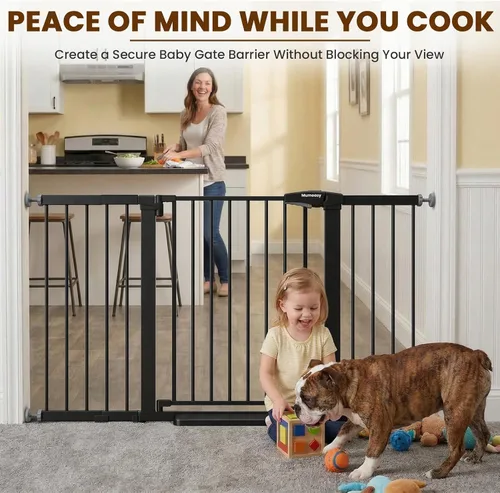 Vista 6 de Mumeasy Puerta de bebé extra ancha de 29.7-57 pulgadas para puertas, puerta de perro de cierre automático para interiores para escaleras, puerta