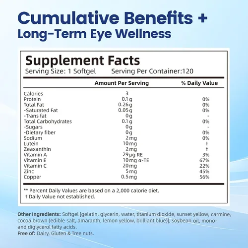 Vista 6 de VivoNu Suplemento de vitaminas oculares de luteína para la salud macular y ojo seco, contiene luteína, zinc, vitaminas C/E y zeaxantina para apoyar