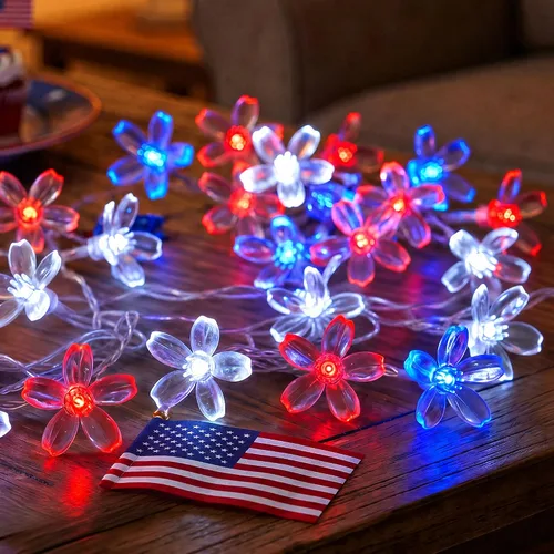 Vista 17 de ITICdecor Guirnalda de luces de flores de 15 pies, 30 luces LED de hadas de Navidad con pilas, para interiores y exteriores, iluminación