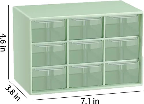 Vista 3 de Organizador de cajones pequeños para escritorio, 7.1 x 3.8 x 4.6 pulgadas, mini organizador de cajones de escritorio con 9 cajones transparentes