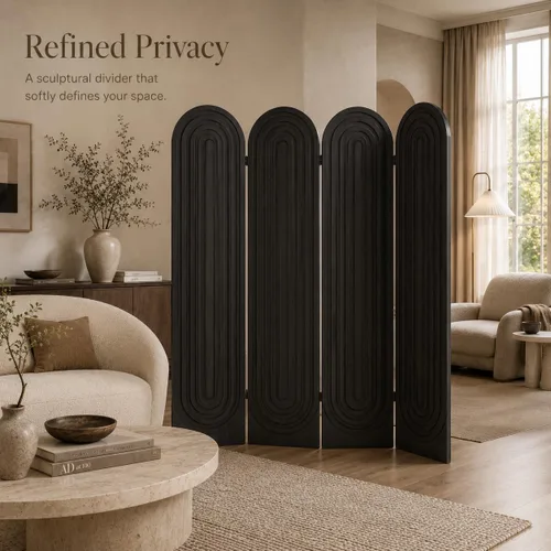 Vista 5 de 4 paneles decorativos de madera separador plegable pantalla de Negro