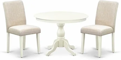 Vista 9 de East West Furniture HBAB3-ABK-24 Hartland - Juego de habitación de 3 piezas que contiene una mesa de comedor redonda con pedestal y sillas tapizadas