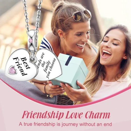 Vista 3 de JIAYIQI Dijes de Madre Hermana Hija Esposa que se Ajustan a Pulseras de Dijes y Collares con Dijes de Doble Corazón de Amor Cuentas de Plata de Ley