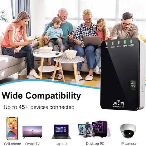 Vista 5 de Amplificador de señal WiFi de 300 Mbps, cubre hasta 4500 pies cuadrados y 45 dispositivos, amplificador de Internet repetidor WiFi con puerto