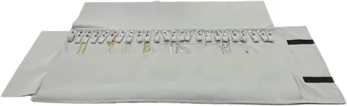 Vista 6 de Bolsa organizadora de terciopelo para collares, banda elástica y antienrollamiento, grande, negro y gris