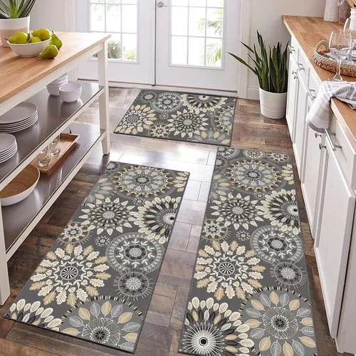 Vista 18 de Bsmathom Conjunto de Alfombras de Cocina Boho 3 Piezas, Alfombra de Cocina Antideslizante de Estilo Granja, Alfombras de Cocina Lavables