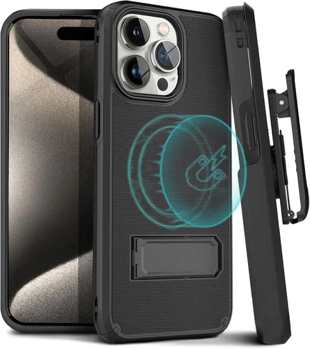 Vista 14 de MOTIVE Funda para iPhone 15 con clip para cinturón, magnética compatible con MagSafe, combo de funda de carcasa a prueba de golpes, funda para Negro