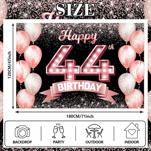 Vista 9 de Cartel de feliz cumpleaños décimo oro rosa, telón de fondo, saludos a 10 años, globos de confeti, decoración temática para niñas de 10 años
