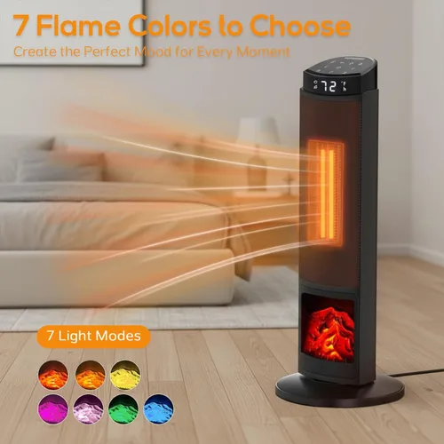 Vista 7 de Calentador de espacio de 23 pulgadas, calentadores portátiles de 1500 W para uso en interiores y exteriores, calentamiento rápido con oscilación