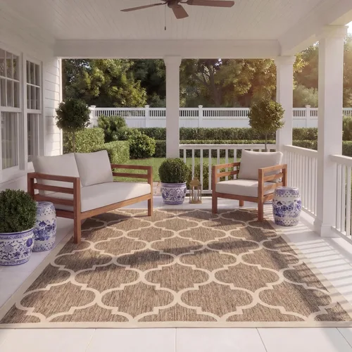 Vista 24 de SAFAVIEH Courtyard Collection - Alfombra decorativa de 2 x 3 pies 7 pulgadas, verde oscuro y beige, no desprende pelusa y de fácil cuidado
