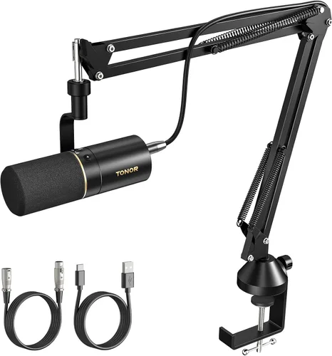 Vista 11 de TONOR Kit de micrófono dinámico para podcasts, interfaz de audio y micrófono XLR/USB para podcasting, grabación, micrófono de estudio cardioide XLR