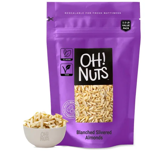 Vista 11 de Oh! Nuts Almendras blanqueadas plateadas – crudas – 100% naturales – 1.5 libras – Palitos de almendras blancas – Empaquetados en bolsa con cierre