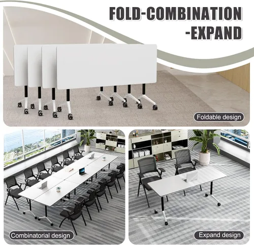 Vista 8 de Mesa de conferencias plegable, mesa modular moderna para sala de conferencias con ruedas para 8-16 personas, mesas de entrenamiento plegables