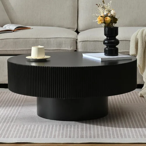 Vista 3 de Merax Mesa de café moderna redonda de 31 pulgadas con base resistente, mesas centrales de madera para sala de estar, recepción, fácil de ensamblar
