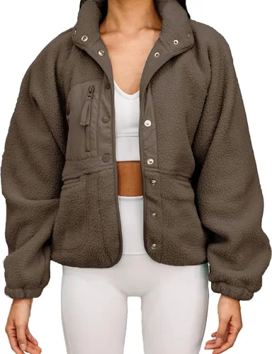 Vista 24 de Aoang Abrigos de invierno para mujer, casual, con solapa, manga larga Verde militar
