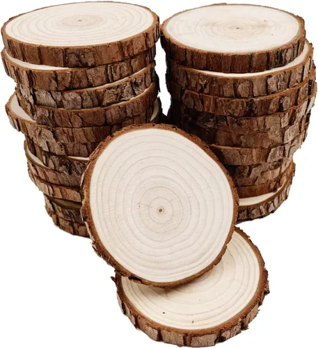 Vista 7 de William Craft Rebanadas de madera natural sin terminar, 20 piezas de posavasos de madera de 2.75 a 3.1 pulgadas, kit de madera para manualidades